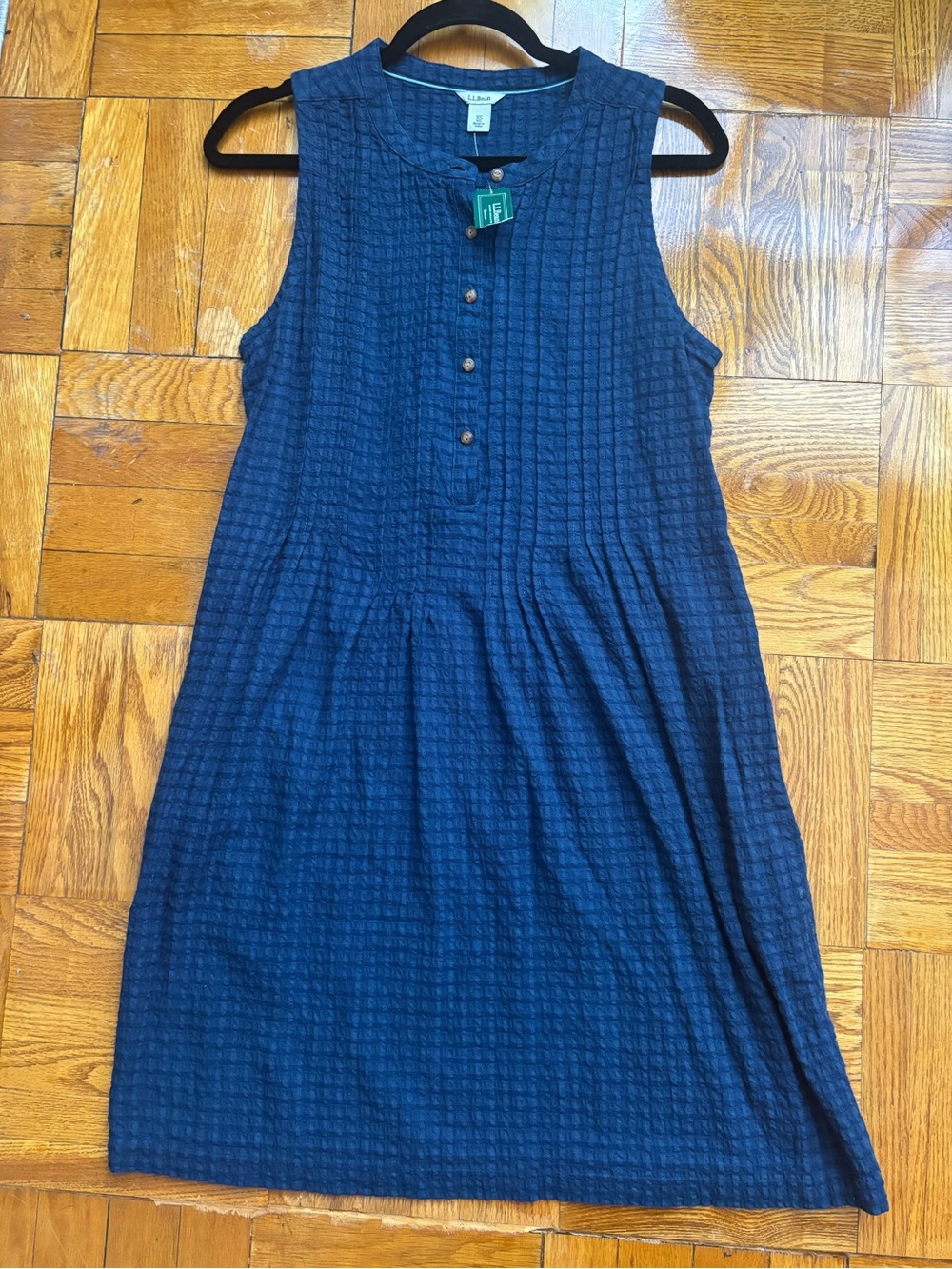 NWT L.L. Bean Frye Island Sleeveless Seersucker Pintuck Dress Mariner Blue XS